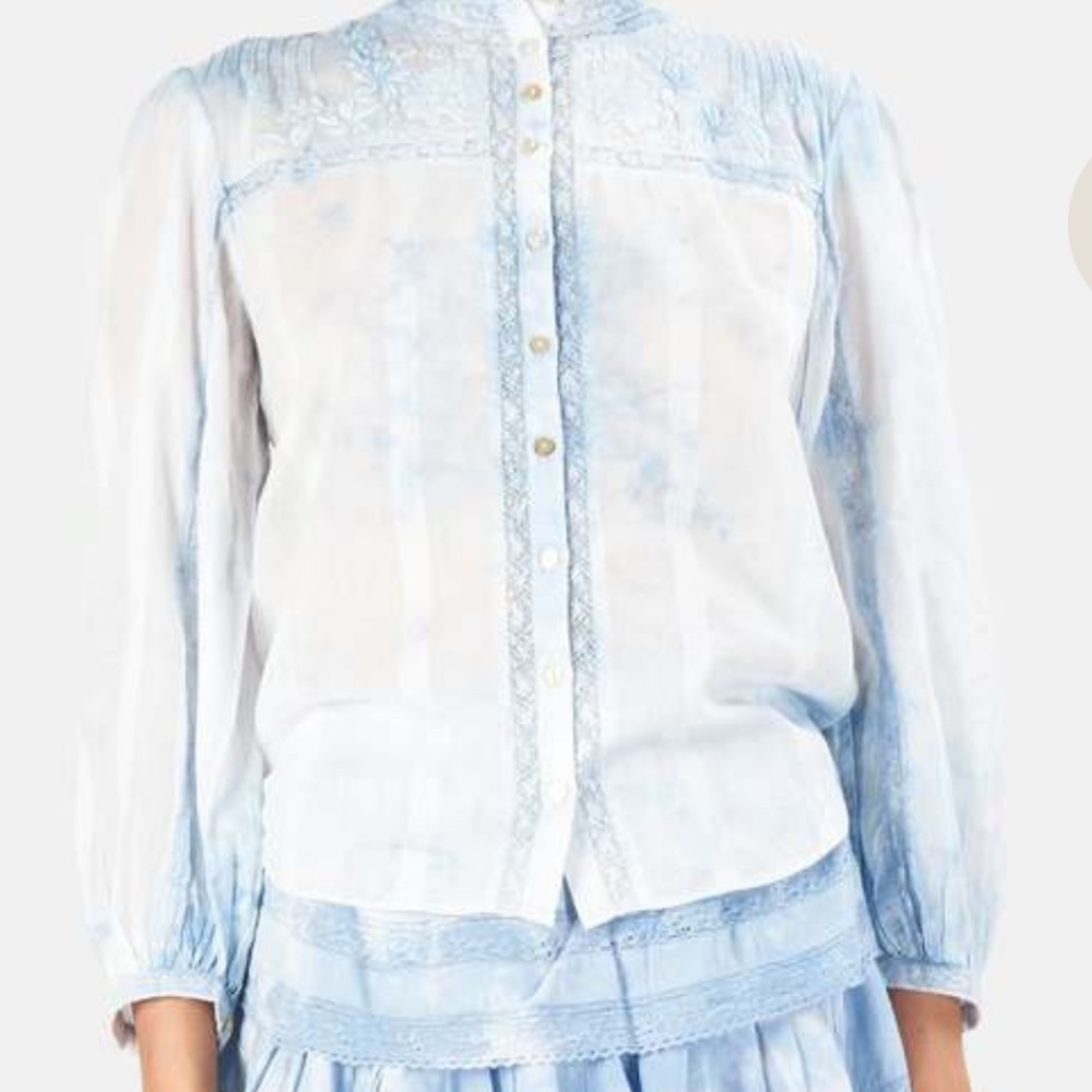 Love Shack Fancy Ronda top pacific indigo hand dyed medium NEW!